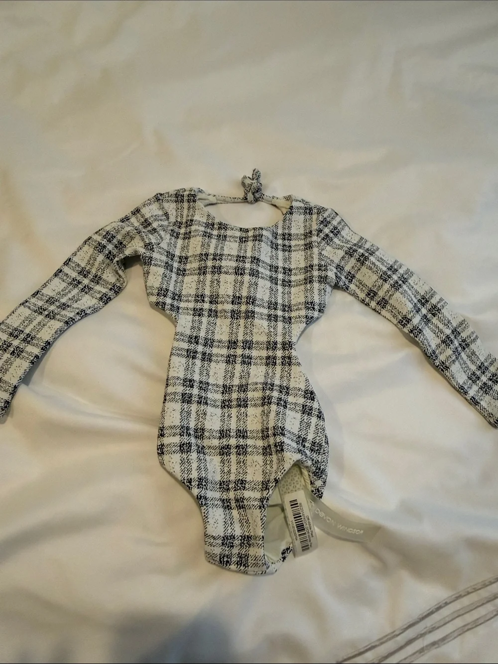 DEVON WINDSOR Black and White Plaid Kids Long-Sleeve One-Piece